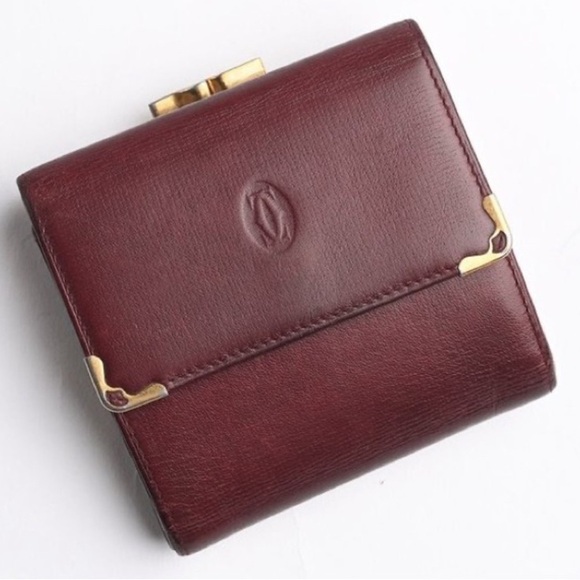 EUC CARTIER Bordeaux Burgundy Leather Double Sided, Card/Coin/Money Wallet - Picture 2 of 15